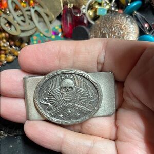 Novelty Fear No Evil Silver Tone Skull Money Clip. P